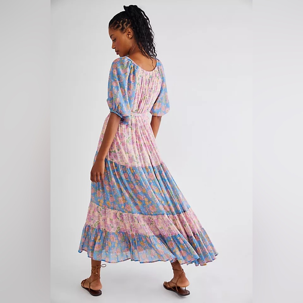 EUC Spell Rae Pink and Blue Juniper Floral Maxi Gown